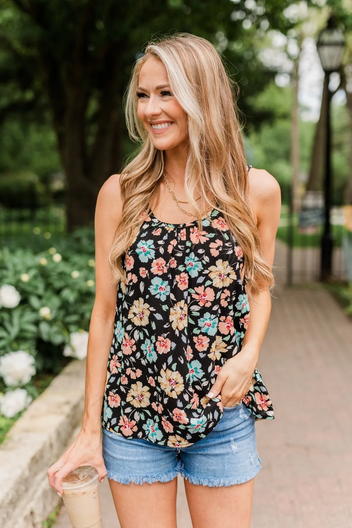 Times Are Changing Floral Tank Top- Black