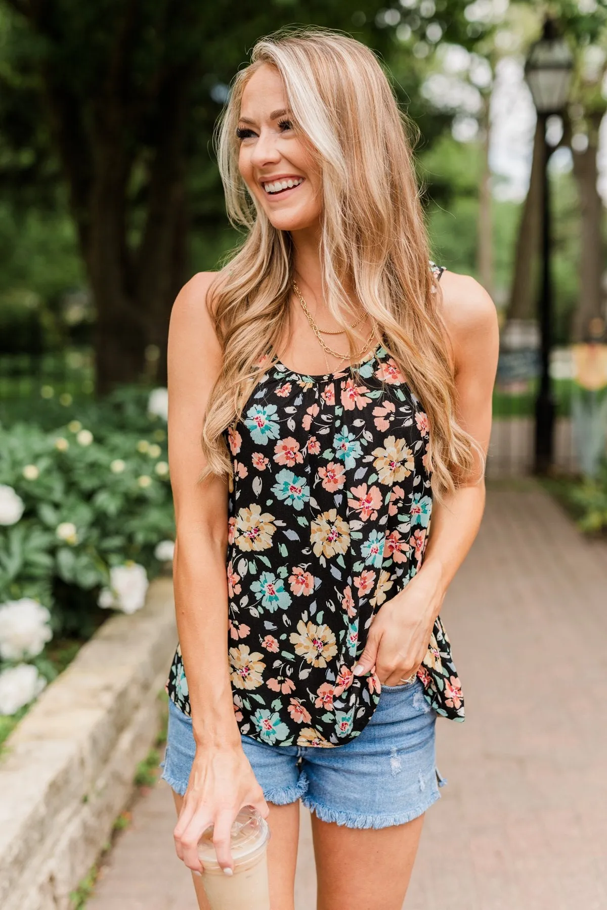 Times Are Changing Floral Tank Top- Black