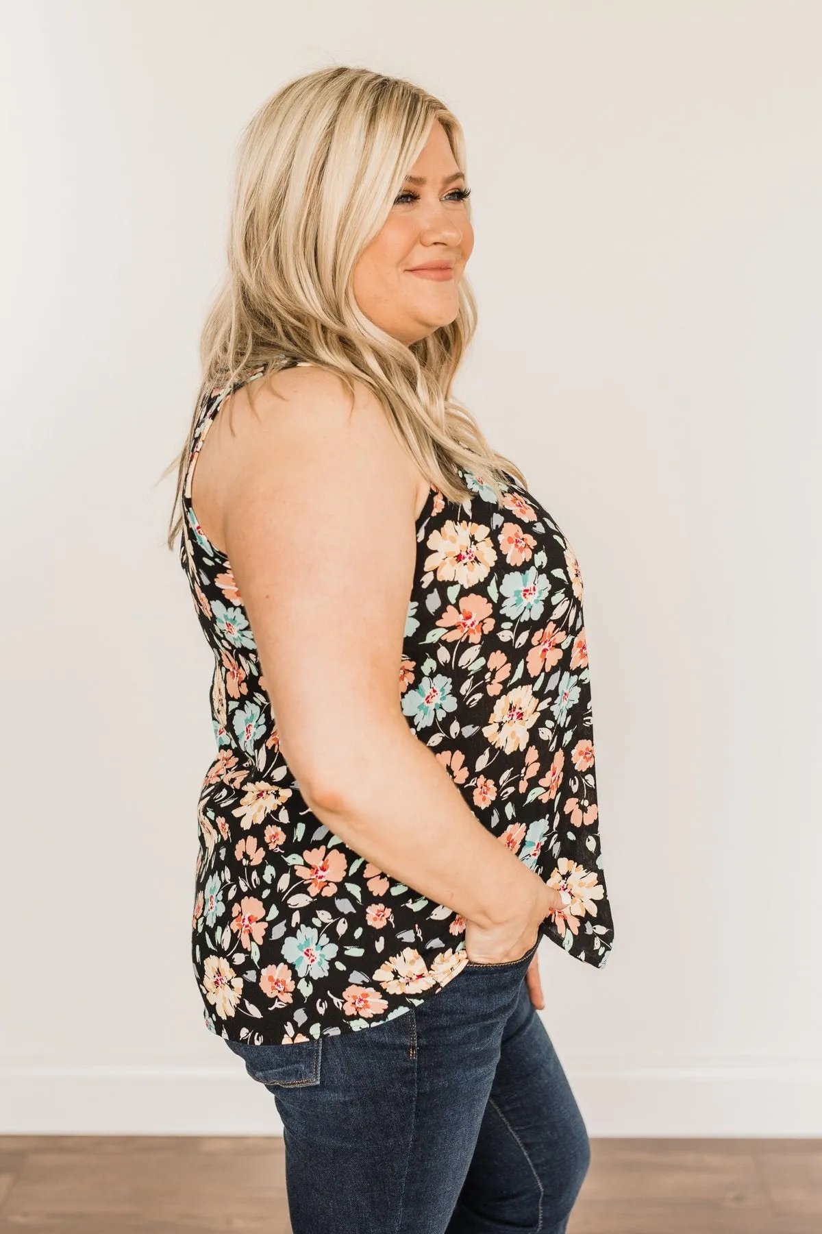 Times Are Changing Floral Tank Top- Black