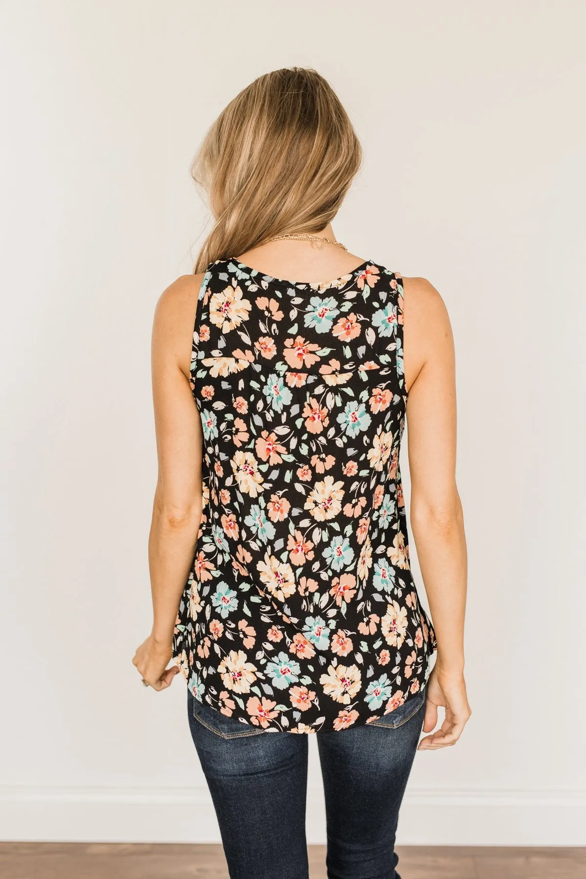 Times Are Changing Floral Tank Top- Black