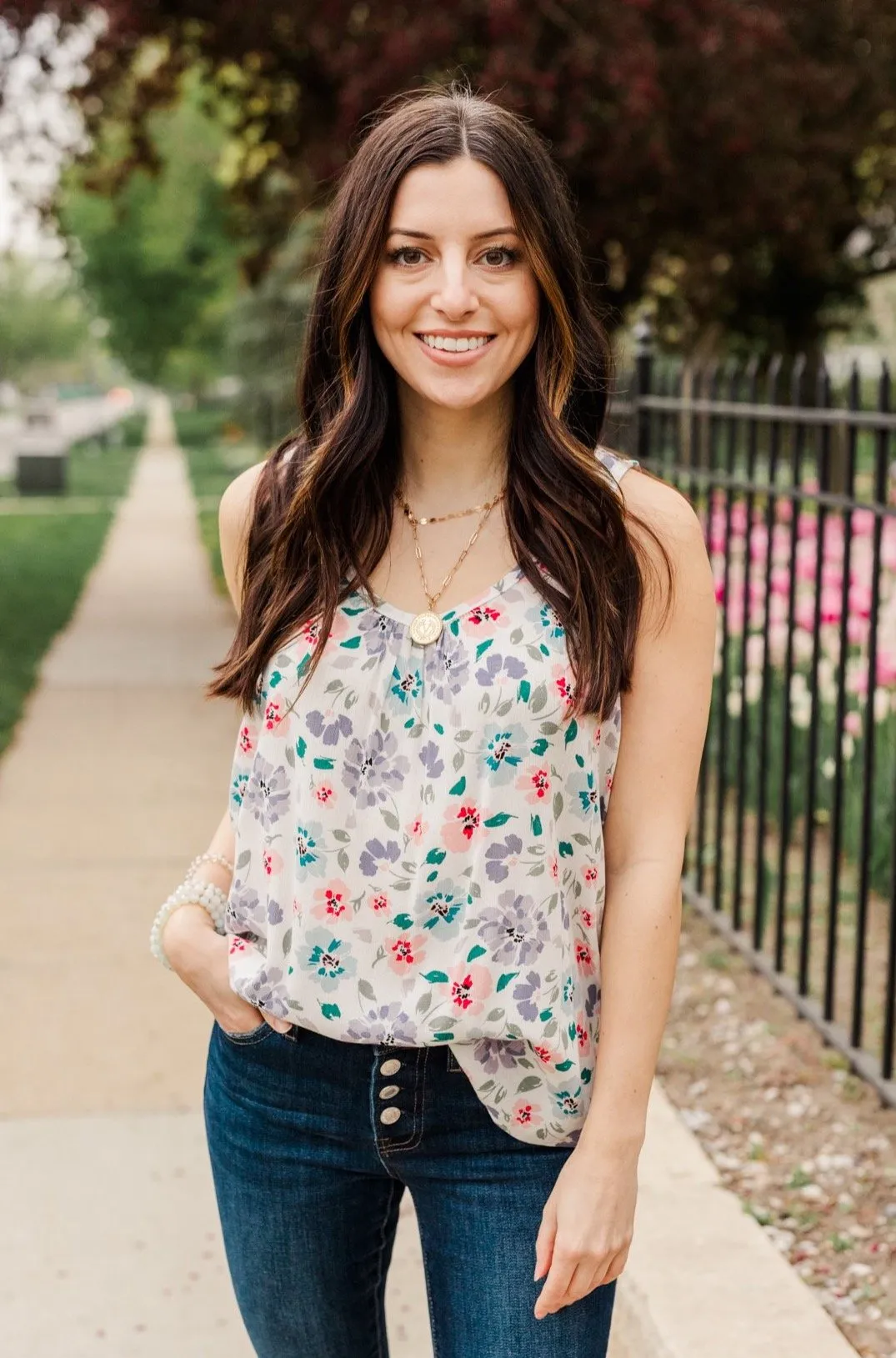 Times Are Changing Floral Tank Top- Ivory