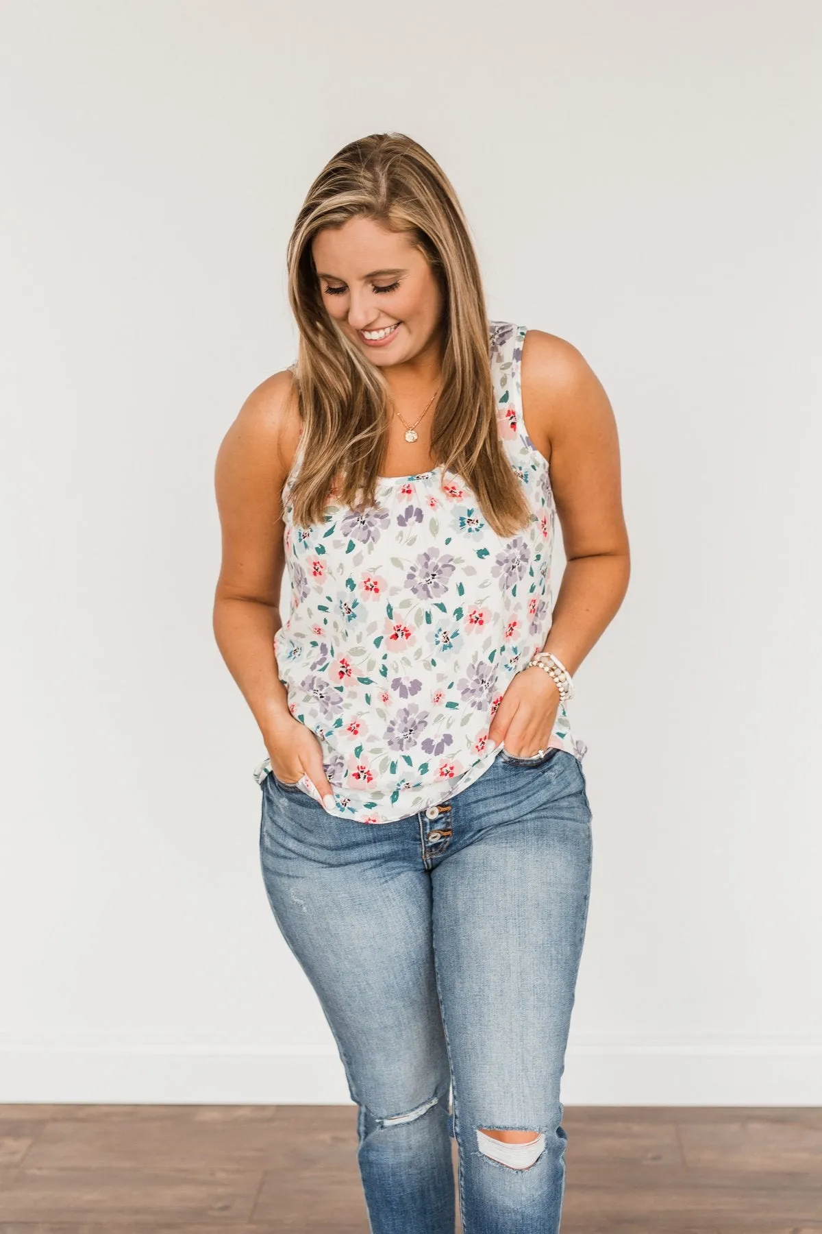 Times Are Changing Floral Tank Top- Ivory