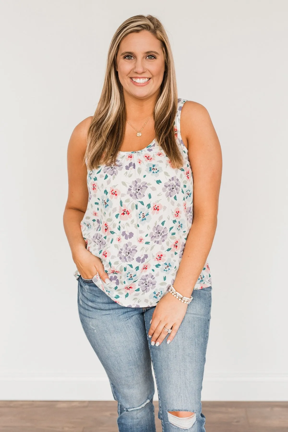 Times Are Changing Floral Tank Top- Ivory