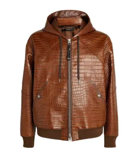 Tom Ford 'Brown' Crocodile Leather Hooded Jacket