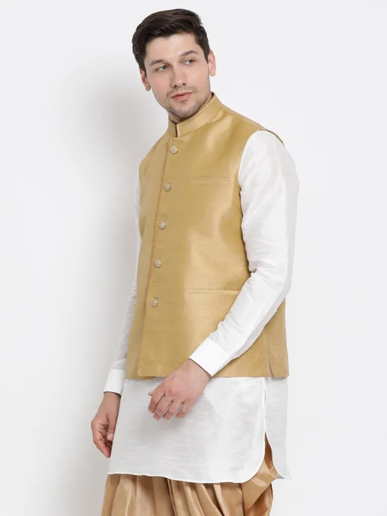 VASTRAMAY Men's Beige Cotton Silk Blend Ethnic Jacket