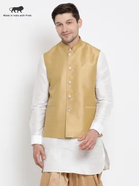 VASTRAMAY Men's Beige Cotton Silk Blend Ethnic Jacket