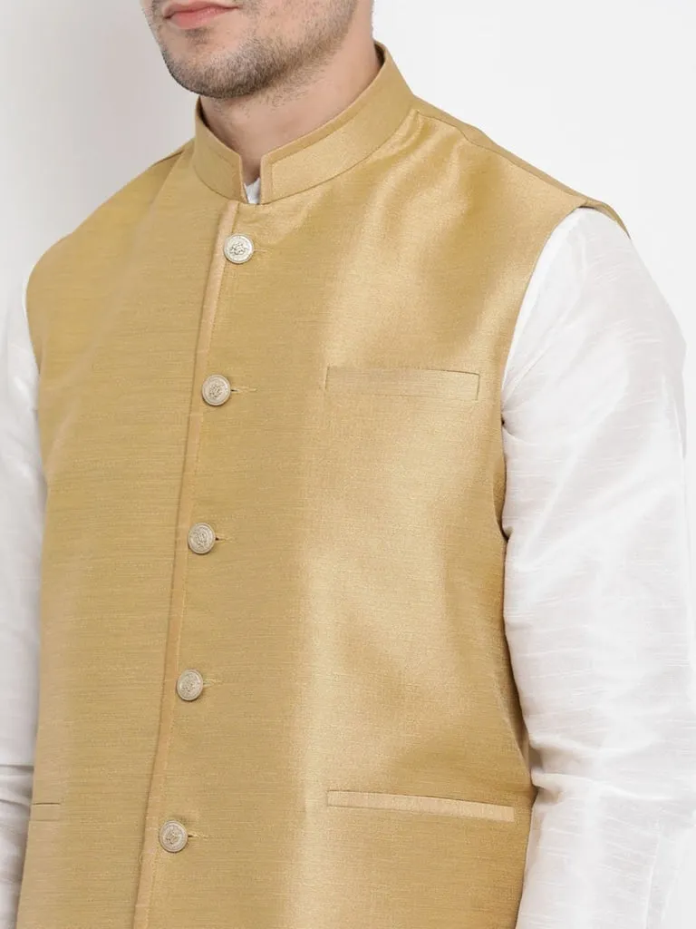 VASTRAMAY Men's Beige Cotton Silk Blend Ethnic Jacket