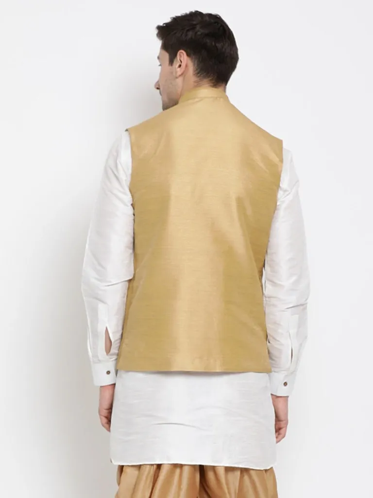 VASTRAMAY Men's Beige Cotton Silk Blend Ethnic Jacket