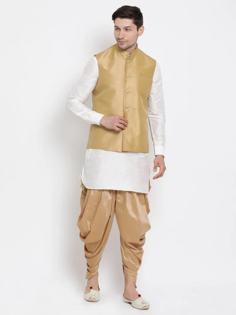 VASTRAMAY Men's Beige Cotton Silk Blend Ethnic Jacket