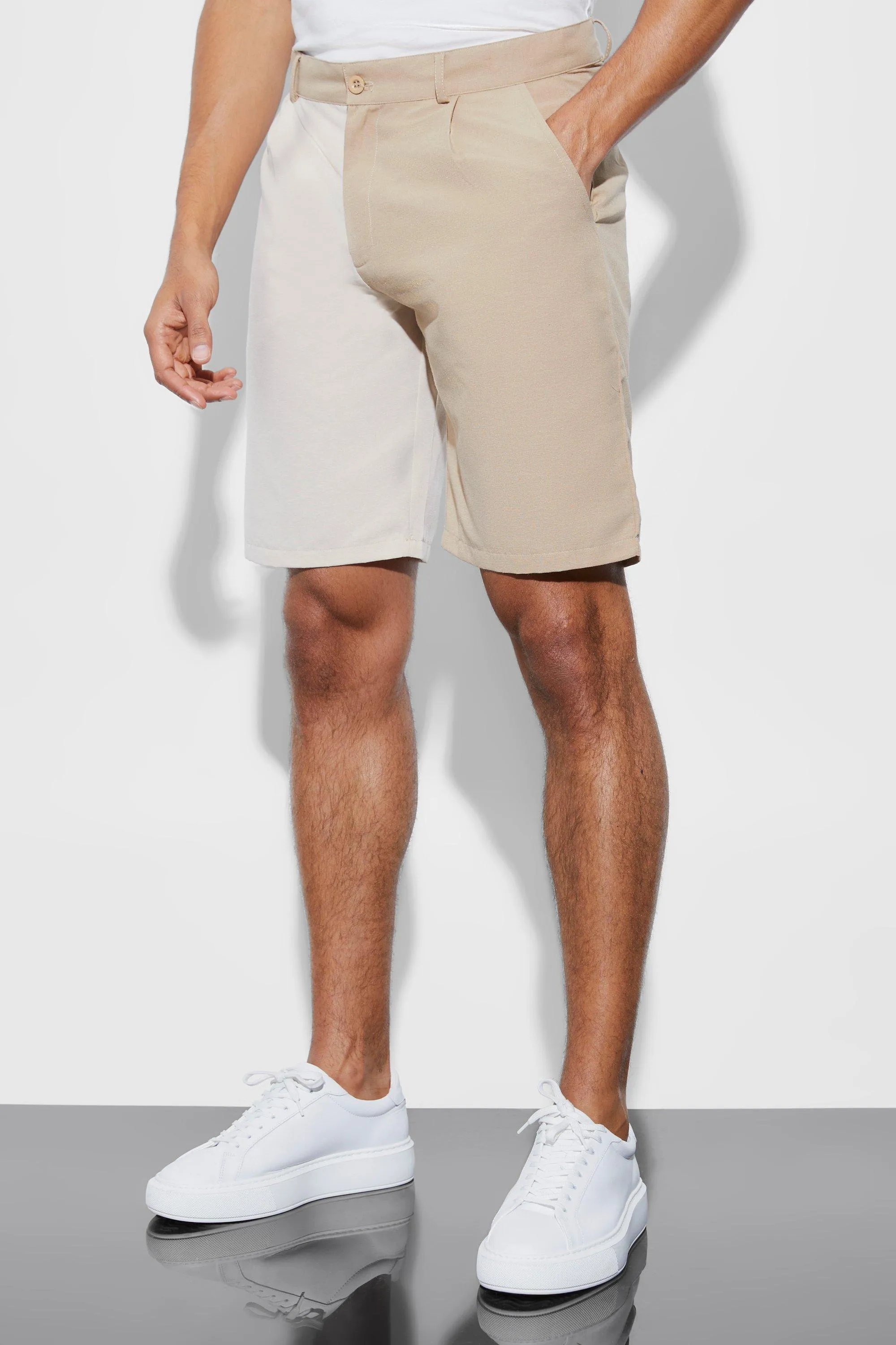 Wide Fixed Waist Spliced Formal Short | boohooMAN UK