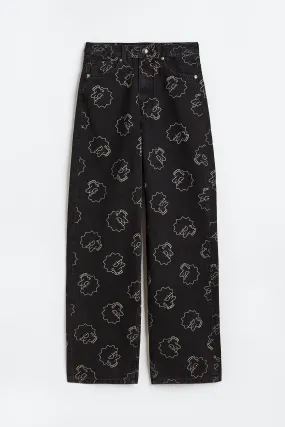 Wide Regular Jeans - Regular waist - Long - Black/The Simpsons - Ladies | H&M GB