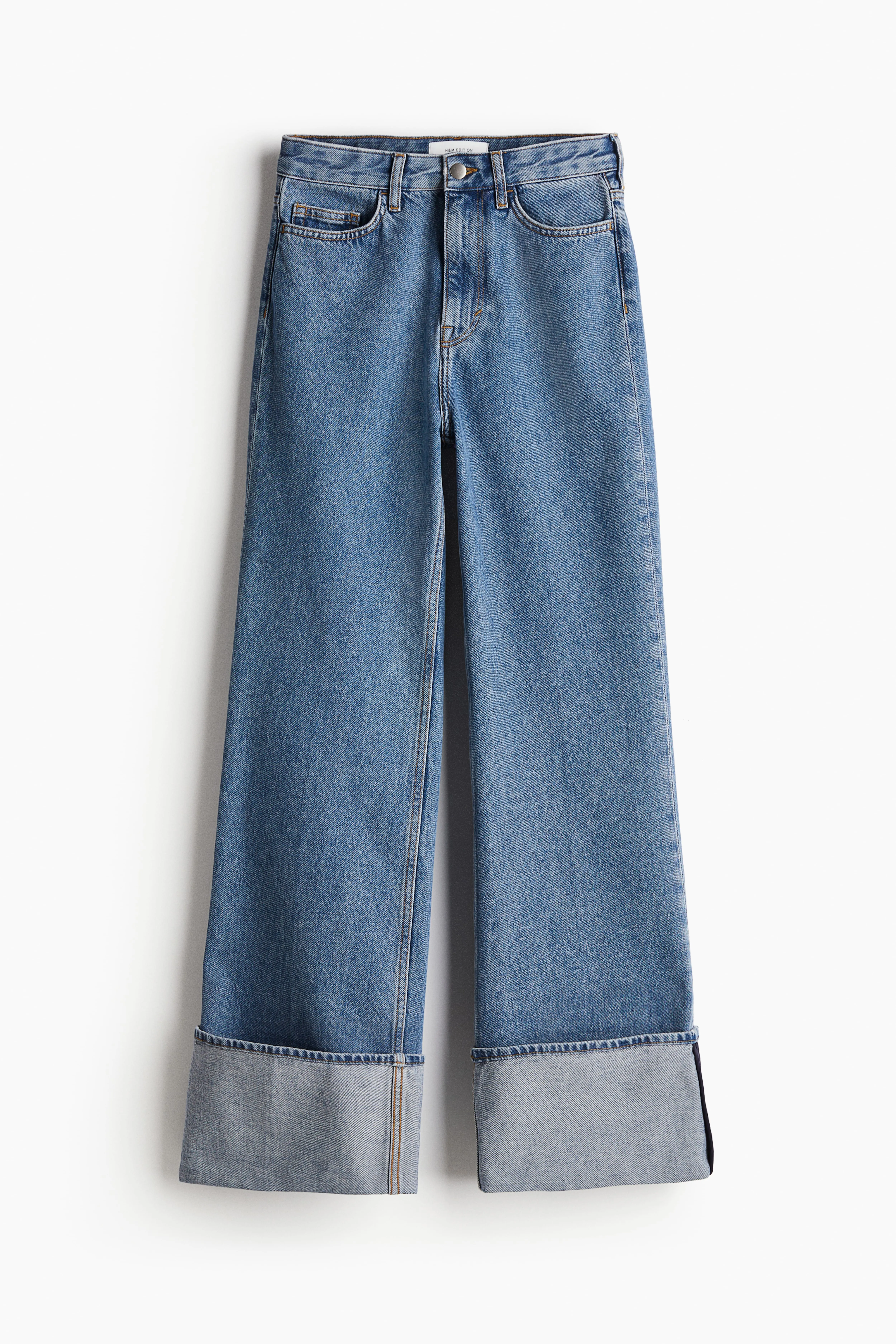 Wide turn-up jeans - Regular waist - Long - Denim blue - Ladies | H&M GB