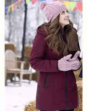 Winter Love Story Jen Lilley Coat | Cassie Maroon Coat | Ujackets.com