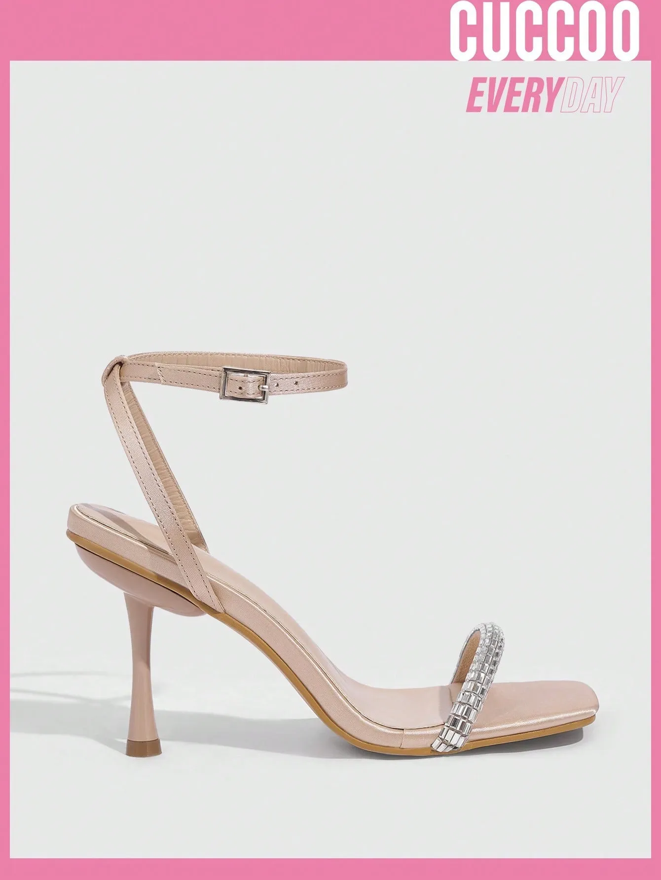 Woman Shoes Fashionable Square Toe Simple & Sexy Diamante Detail High Heel Sandals For Spring And Summer