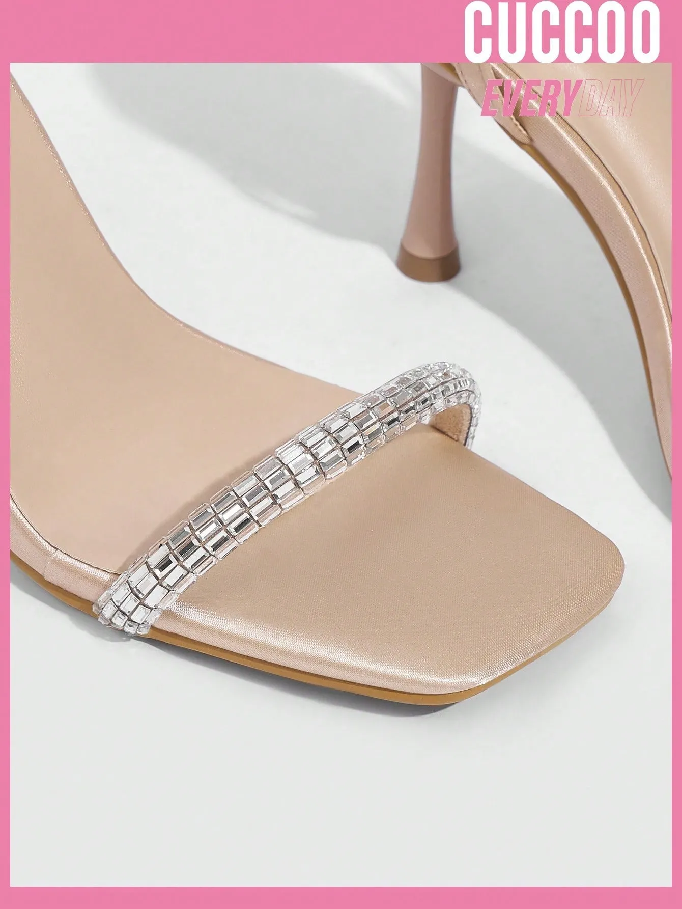 Woman Shoes Fashionable Square Toe Simple & Sexy Diamante Detail High Heel Sandals For Spring And Summer