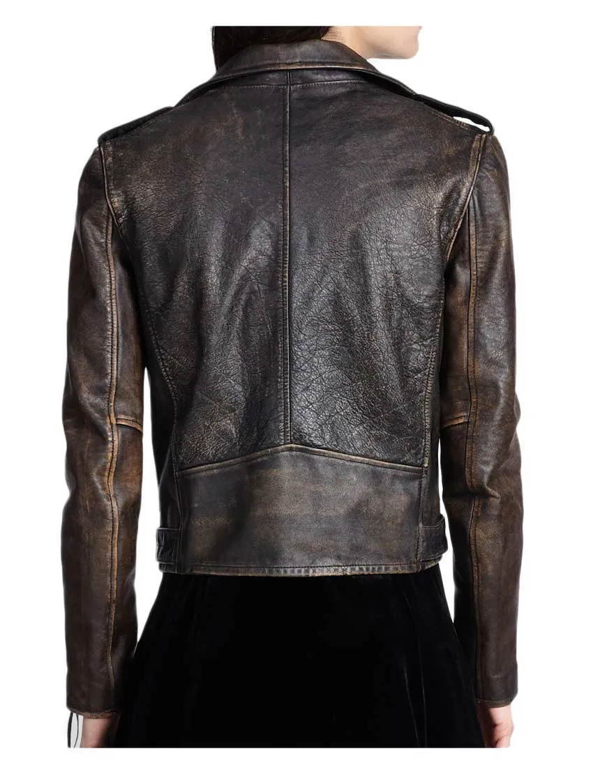 Womens Asymmetrical Brown Distressed Leather Motorcycle Jacket - UJackets