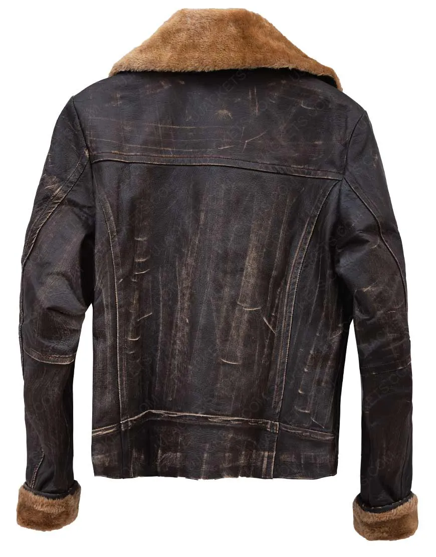 Womens Bomber Distressed Shearling Leather Jacket