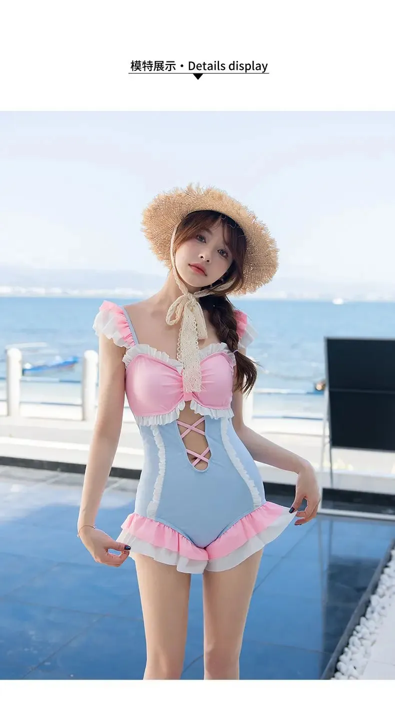 Women's Summer Korean Style Ruffle Panelled One-piece Beach Outfit