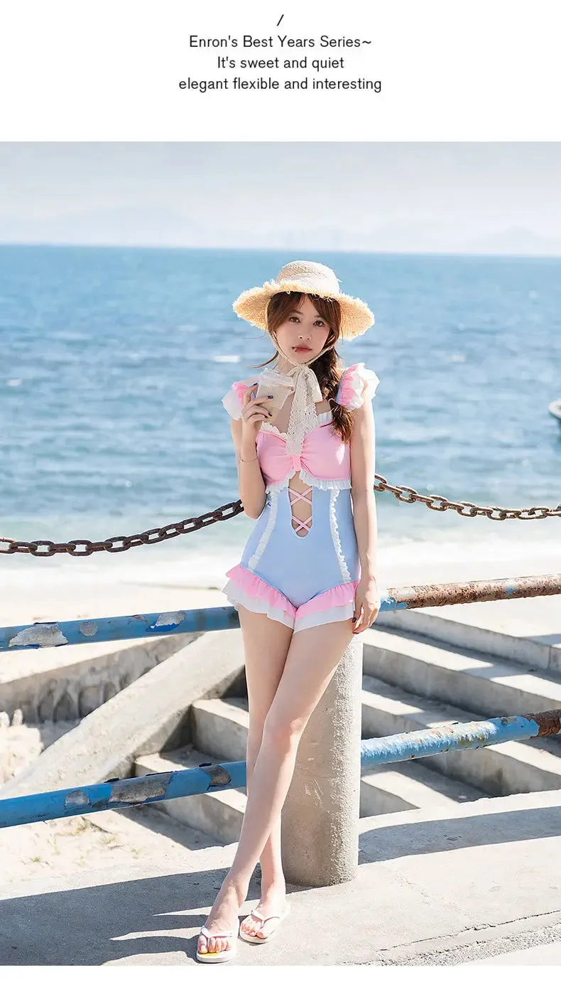 Women's Summer Korean Style Ruffle Panelled One-piece Beach Outfit