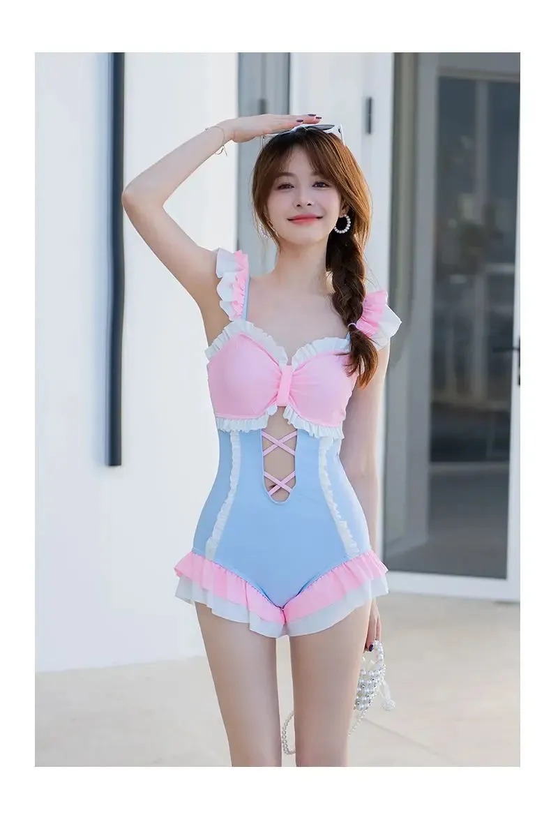 Women's Summer Korean Style Ruffle Panelled One-piece Beach Outfit