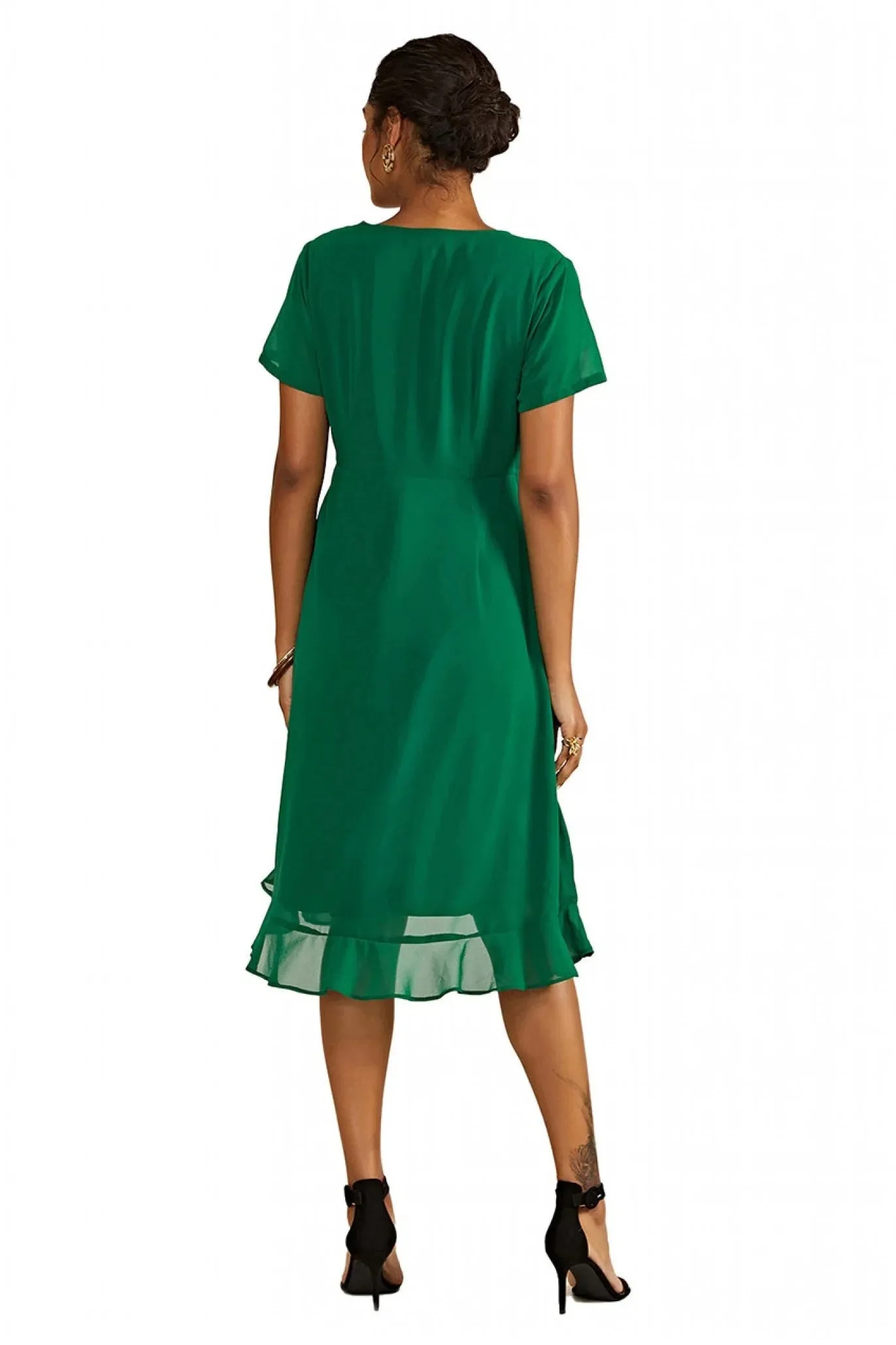 Yumi Green Frill Wrap Dress