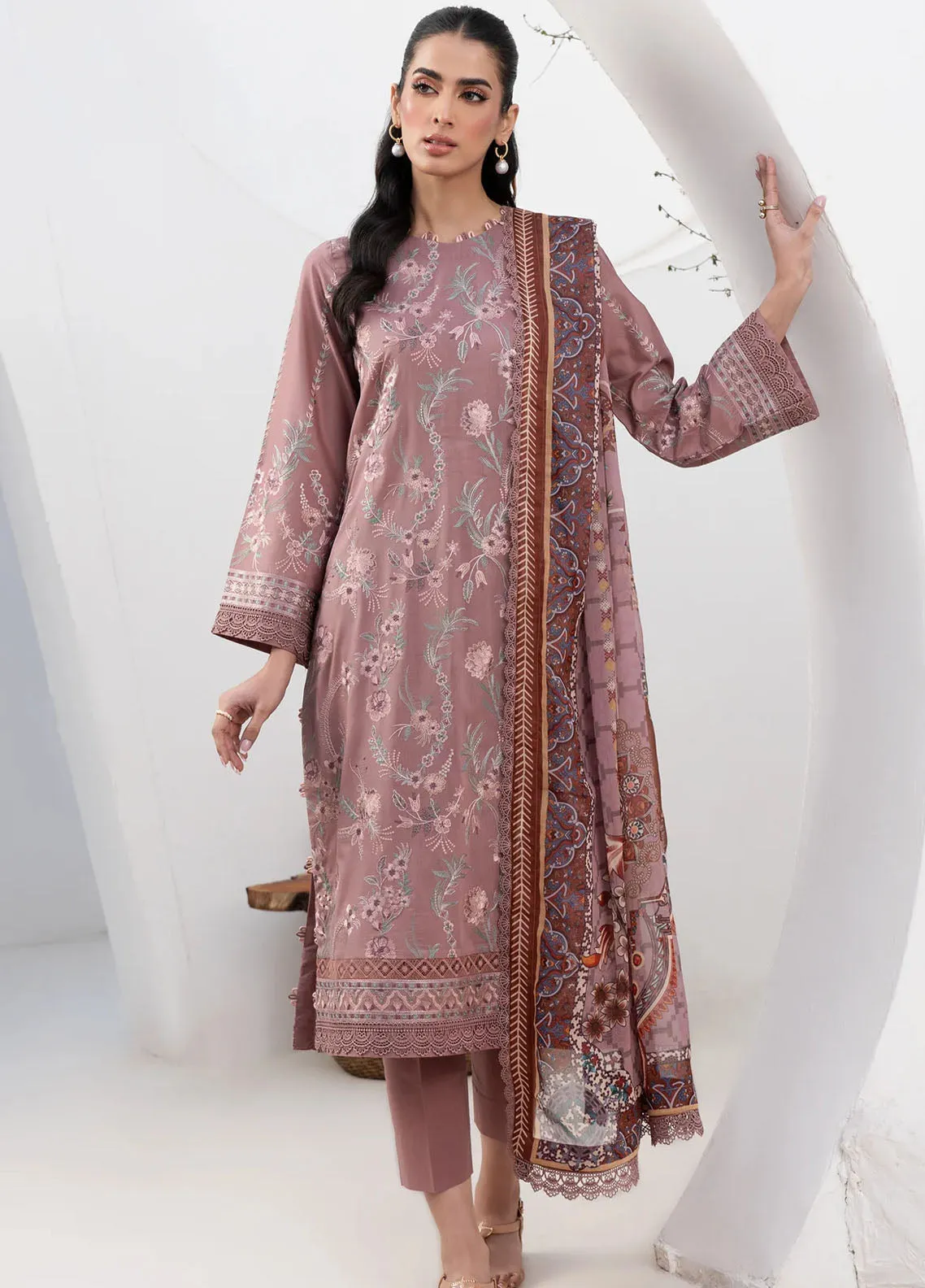 Zarif Eid Lawn Embroidered & Printed Edit 3 Piece Unstitched Suit ZF24ELEPE D-05 FLORINA