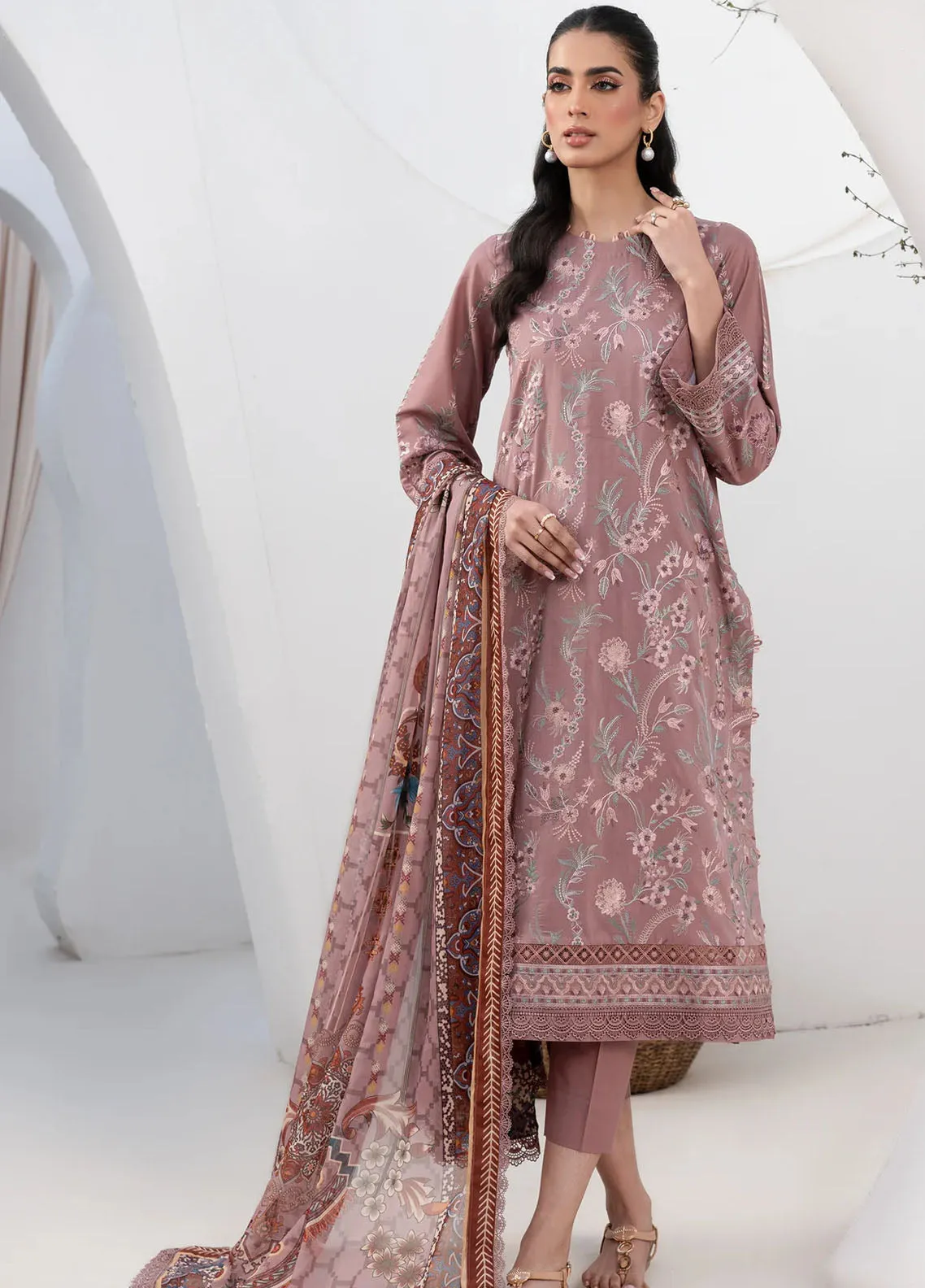 Zarif Eid Lawn Embroidered & Printed Edit 3 Piece Unstitched Suit ZF24ELEPE D-05 FLORINA