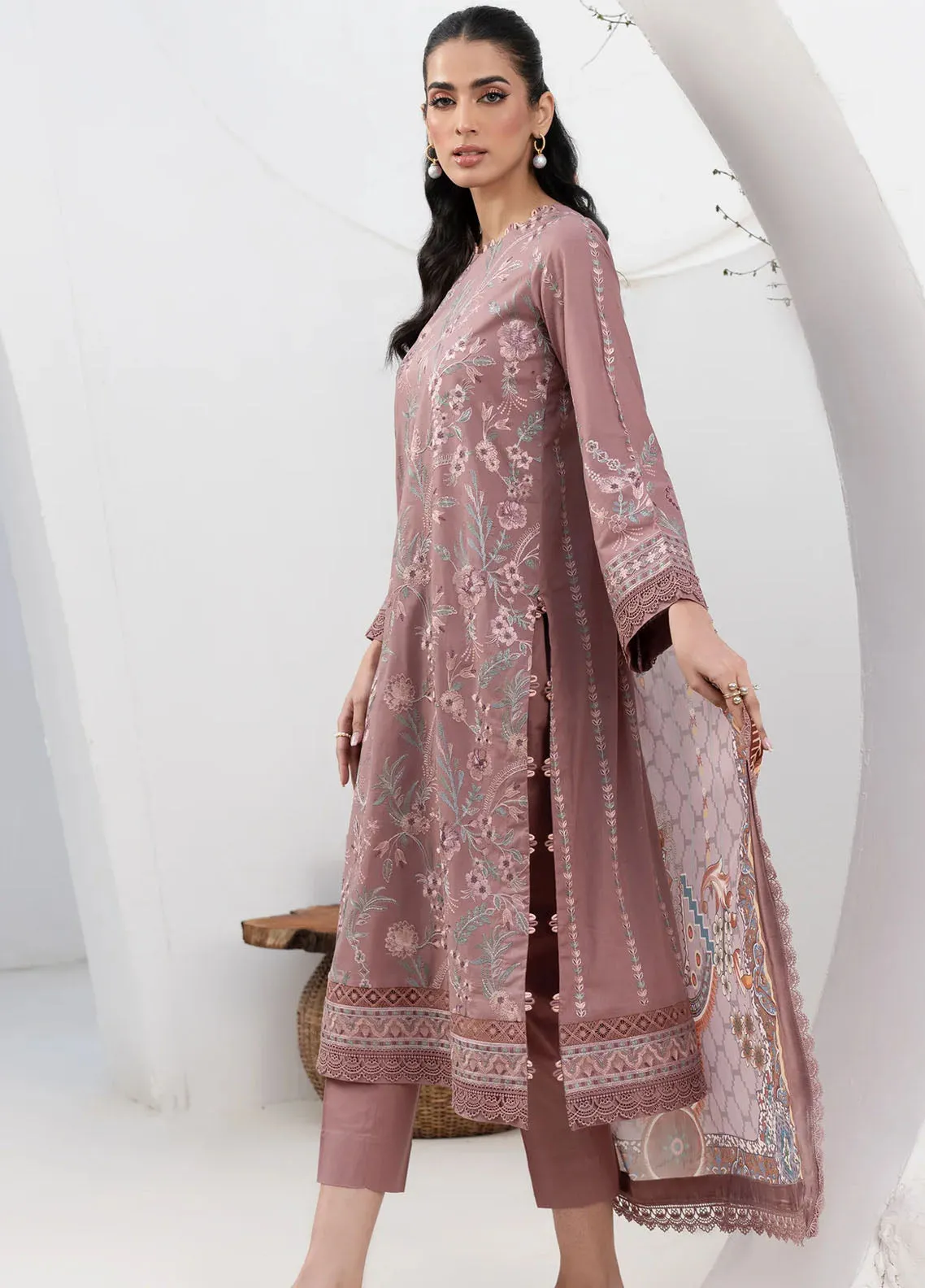 Zarif Eid Lawn Embroidered & Printed Edit 3 Piece Unstitched Suit ZF24ELEPE D-05 FLORINA