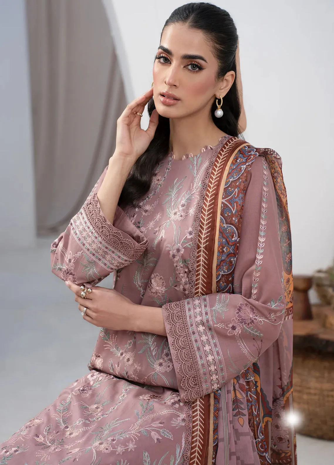 Zarif Eid Lawn Embroidered & Printed Edit 3 Piece Unstitched Suit ZF24ELEPE D-05 FLORINA